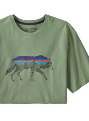 Patagonia Mens Back For Good Organic T-Shirt, Sedge Green / Wolf