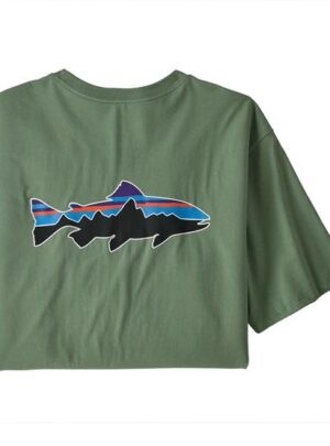 Patagonia Mens Fitz Roy Fish Organic T-Shirt, Sedge Green / Trout