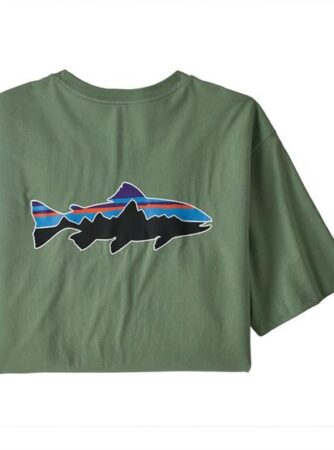 Patagonia Mens Fitz Roy Fish Organic T-Shirt, Sedge Green / Trout