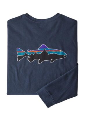 Patagonia Mens L/S Fitz Roy Trout Responsibili-Tee, New Navy