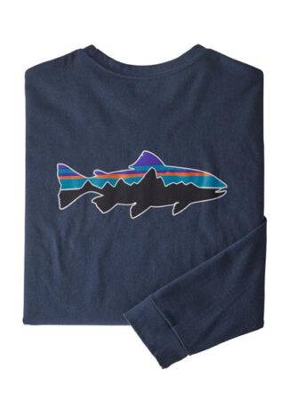 Patagonia Mens L/S Fitz Roy Trout Responsibili-Tee, New Navy