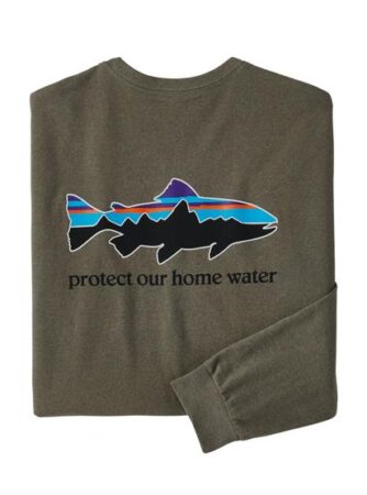 Patagonia Mens L/S Home Water Trout Responsibili-Tee, Garden Green