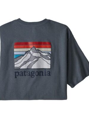 Patagonia Mens Line Logo Ridge Pocket Tee, Plume Grey