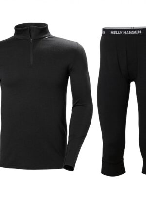 Helly Hansen Lifa Merino Midweight 1/2 Zip / 3/4 Pant Set, herre, sort