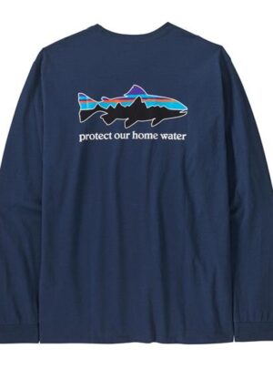 Patagonia Mens L/S Home Water Trout Responsibili-Tee, Lagom Blue