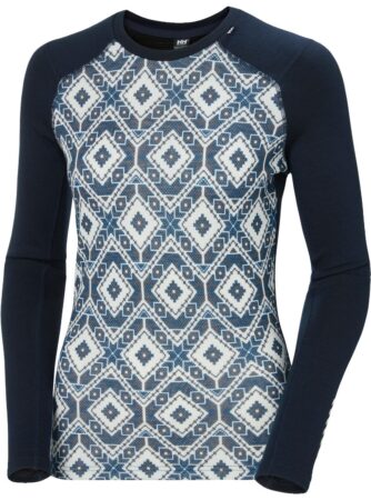 Helly Hansen Lifa Merino Midweight Graphic Crew, dame, navy