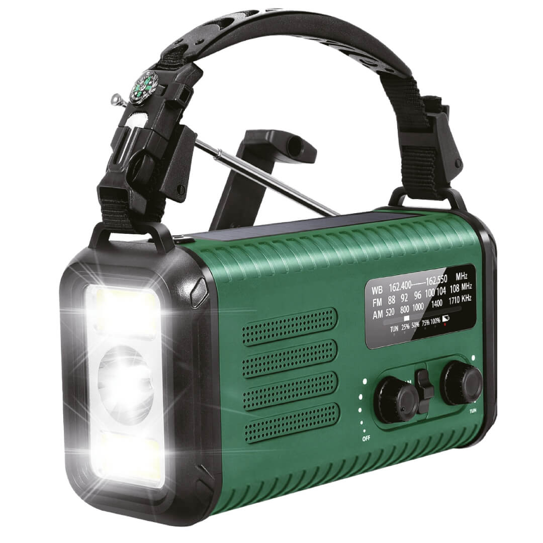 Nødradio FM/AM - 20.000 mAh powerbank - Håndsving - Solcelle Nødradio FM/AM - 20.000 mAh powerbank - Håndsving - Solcelle