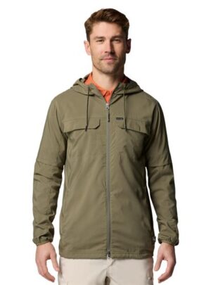 Columbia Mens Skien Valley Hooded LS Shirt, Stone Green
