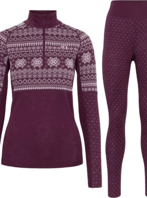Kari Traa Vilma H/Z Merinould Skiundertøjssæt Dame, wine