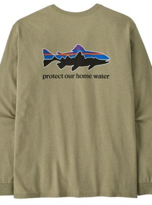 Patagonia Mens L/S Home Water Trout Responsibili-Tee, Gumtree Green