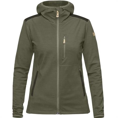 Fjällräven Keb Fleece Hoodie Womens, Laurel Green / Deep Forest Fjällräven Keb Fleece Hoodie Womens, Laurel Green / Deep Forest