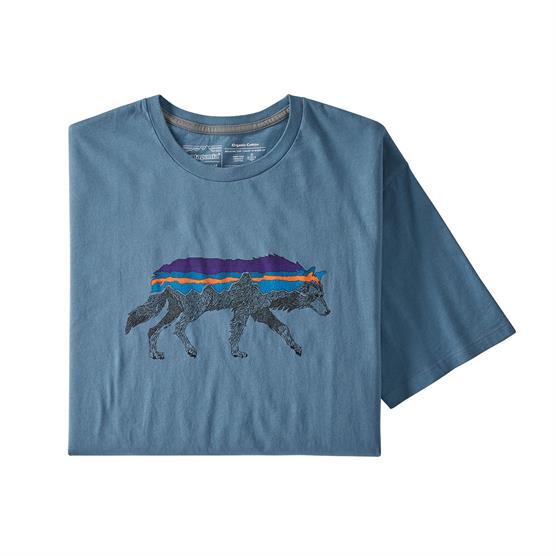 Patagonia Mens Back For Good Organic T-Shirt, Pigeon Blue / Wolf Patagonia Mens Back For Good Organic T-Shirt, Pigeon Blue / Wolf