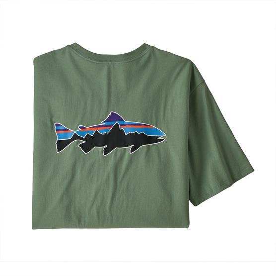 Patagonia Mens Fitz Roy Fish Organic T-Shirt, Sedge Green / Trout Patagonia Mens Fitz Roy Fish Organic T-Shirt, Sedge Green / Trout