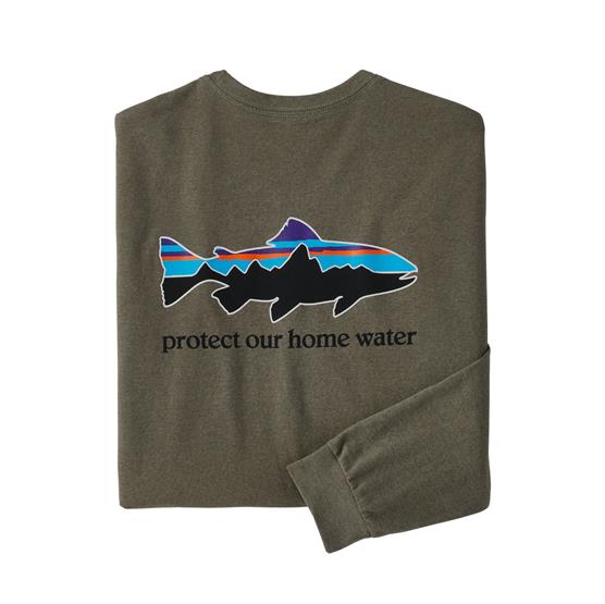 Patagonia Mens L/S Home Water Trout Responsibili-Tee, Garden Green Patagonia Mens L/S Home Water Trout Responsibili-Tee, Garden Green