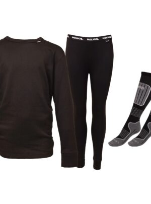 Helios Essential skiundertøj + 2 par Accezzi merino skistrømper, Sort, Junior