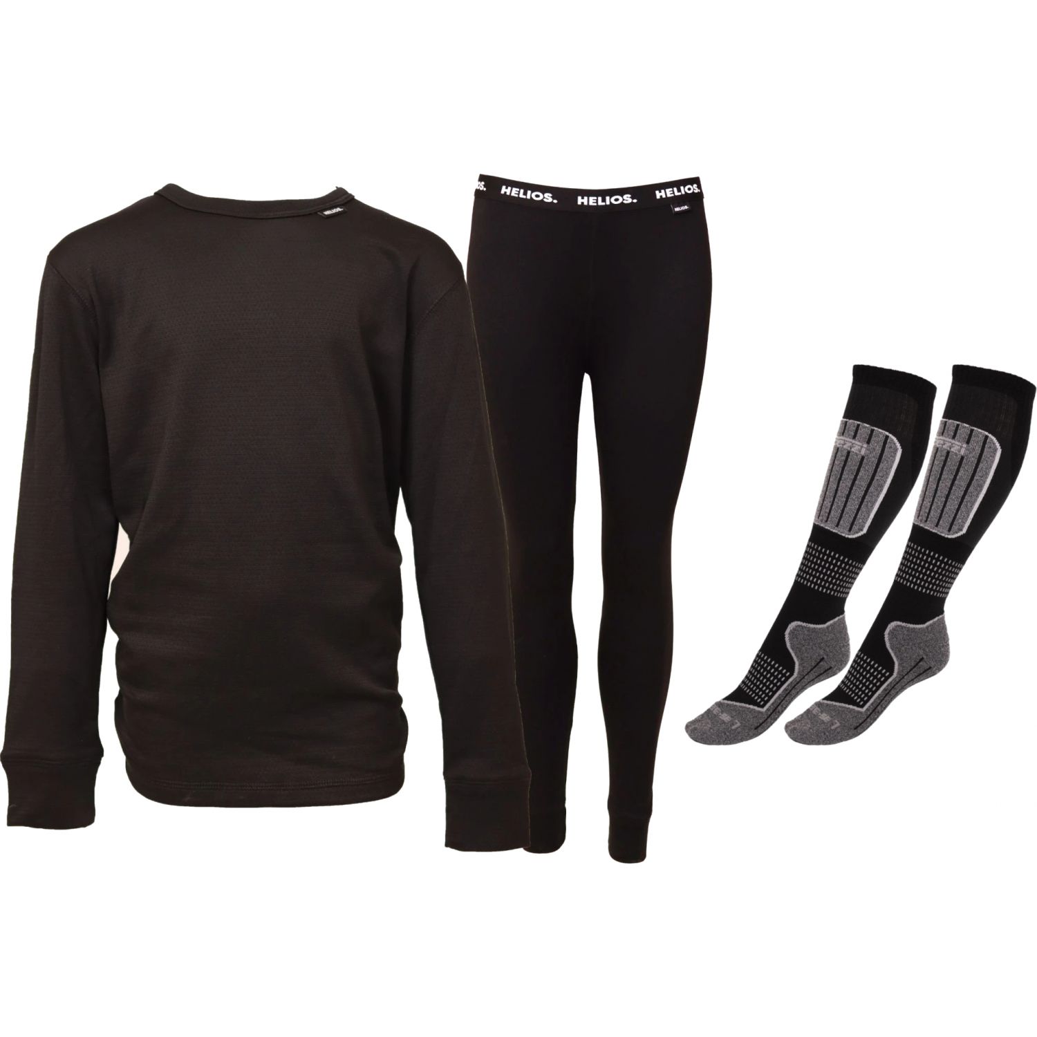 Helios Essential skiundertøj + 2 par Accezzi merino skistrømper, Sort, Junior Helios Essential skiundertøj + 2 par Accezzi merino skistrømper, Sort, Junior