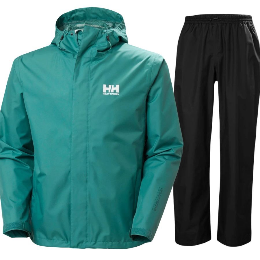 Helly Hansen HH Rain/Seven J regnsæt, herre, grøn/sort Helly Hansen HH Rain/Seven J regnsæt, herre, grøn/sort
