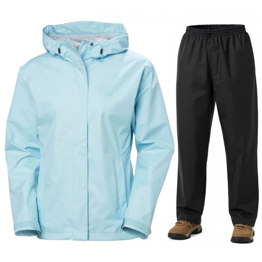 Helly Hansen Seven J/HH Rain, regnsæt, dame, lyseblå/sort Helly Hansen Seven J/HH Rain, regnsæt, dame, lyseblå/sort