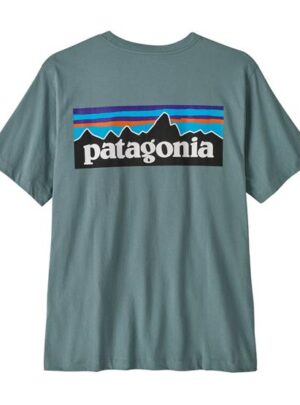 Patagonia Mens P-6 Logo T-Shirt, Blue Sage