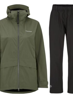 Didriksons Nordic regnsæt, dame, mørkegrøn/sort