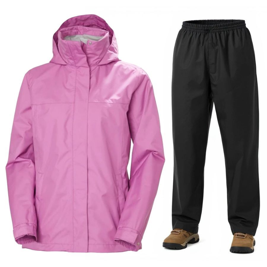 Helly Hansen Aden/HH Rain, regnsæt, dame, pink/sort Helly Hansen Aden/HH Rain, regnsæt, dame, pink/sort