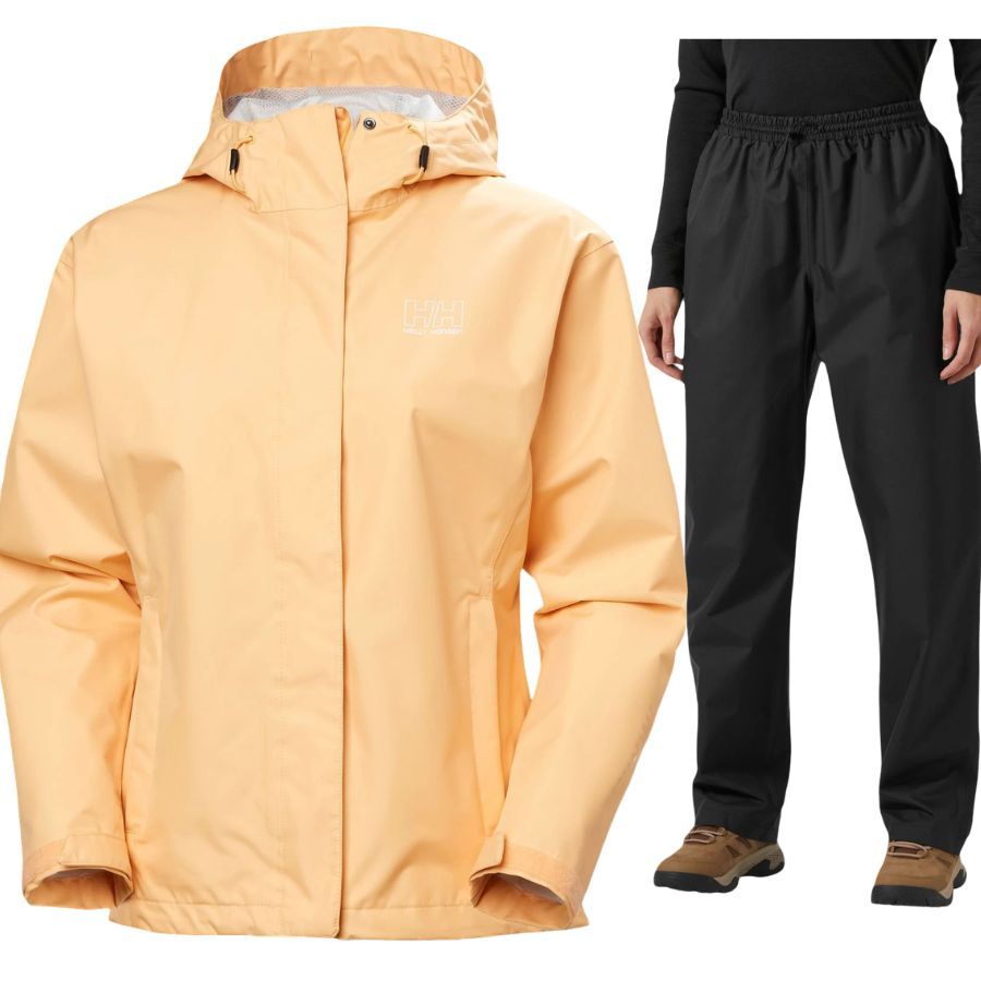 Helly Hansen HH Seven J/Rain regnsæt, dame, miami peach/sort Helly Hansen HH Seven J/Rain regnsæt, dame, miami peach/sort