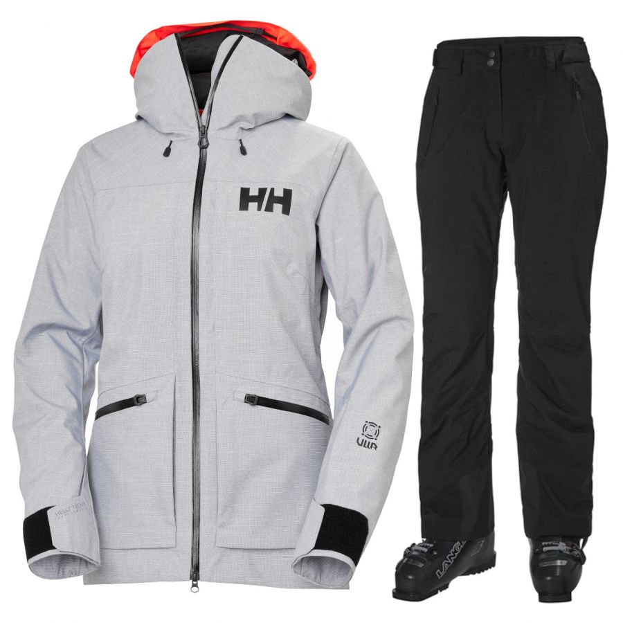 Helly Hansen Powderqueen/Legendary skisæt, dame, lysegrå/sort Helly Hansen Powderqueen/Legendary skisæt, dame, lysegrå/sort