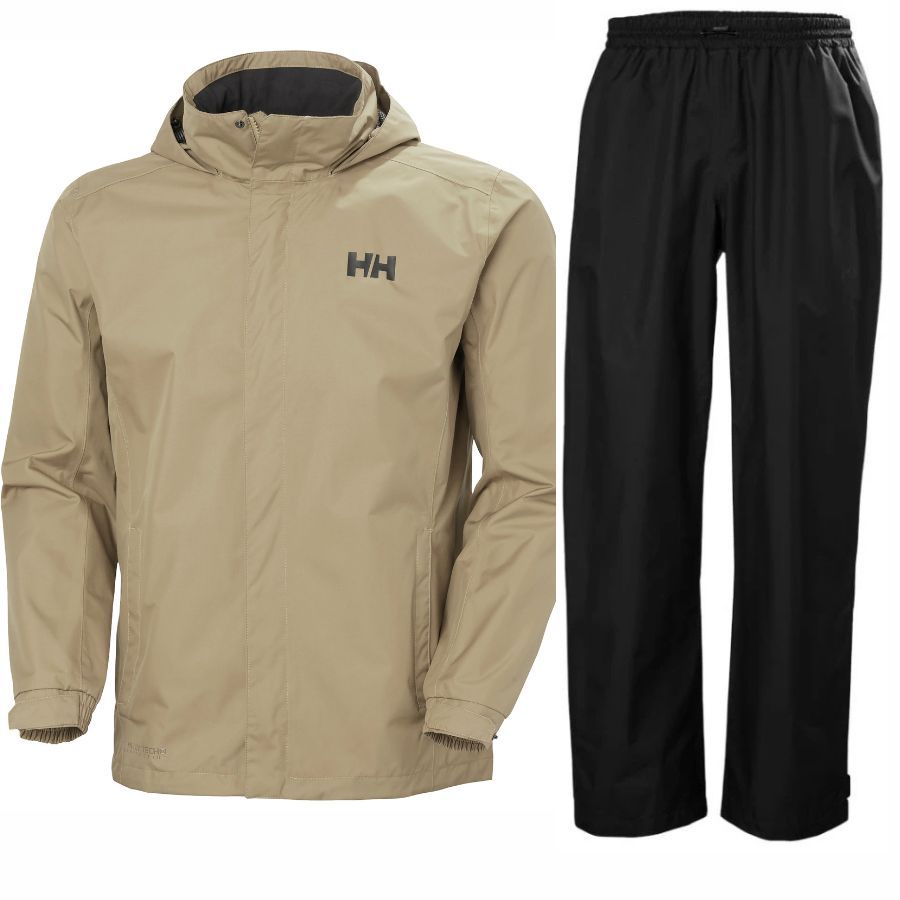 Helly Hansen HH Rain/Dubliner regnsæt, herre, sort/beige Helly Hansen HH Rain/Dubliner regnsæt, herre, sort/beige