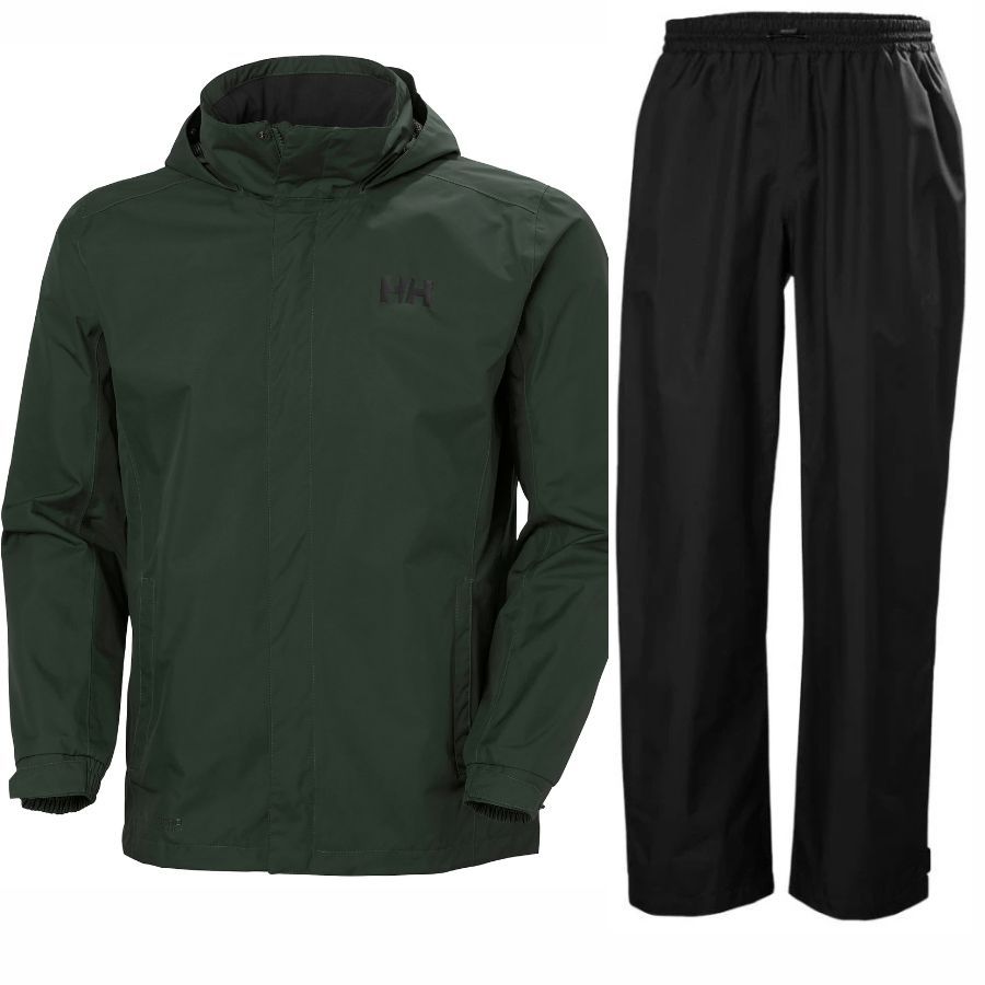 Helly Hansen HH Rain/Dubliner regnsæt, herre, sort/grøn Helly Hansen HH Rain/Dubliner regnsæt, herre, sort/grøn