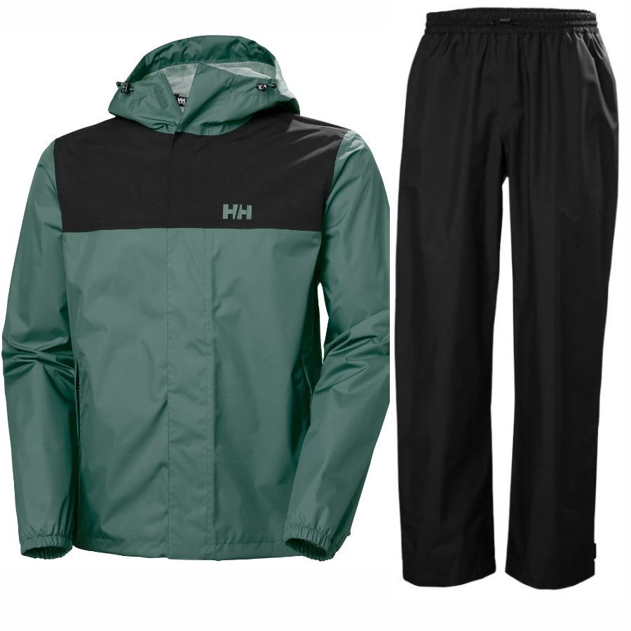 Helly Hansen HH Rain/Vancouver regnsæt, herre, sort/grøn Helly Hansen HH Rain/Vancouver regnsæt, herre, sort/grøn