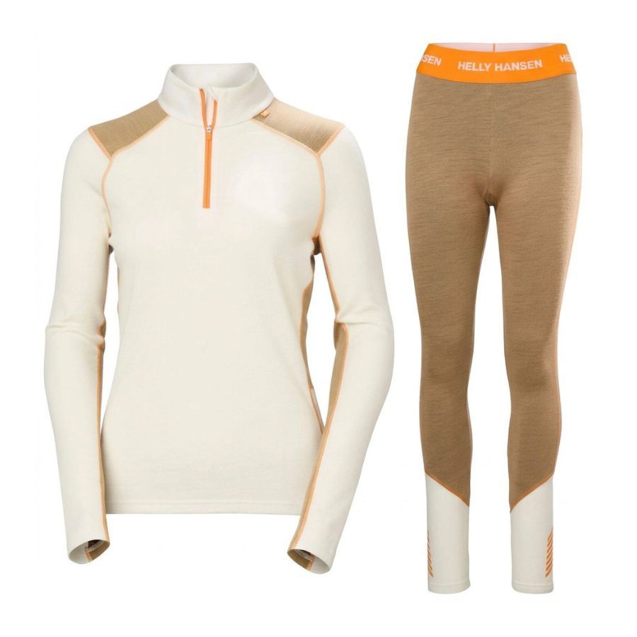 Helly Hansen Lifa Merino Midweight 1/2 Zip Sæt, dame, hvid/brun Helly Hansen Lifa Merino Midweight 1/2 Zip Sæt, dame, hvid/brun