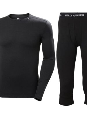 Helly Hansen Lifa Merino Midweight Crew, 3/4 Pant Set, herre, sort