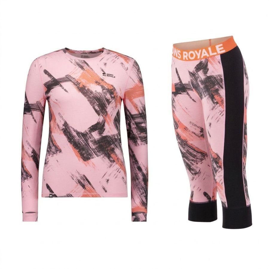 Mons Royale Cascade Merino Base Layer Long Sleeve Sæt, dame, lyserød/sort Mons Royale Cascade Merino Base Layer Long Sleeve Sæt, dame, lyserød/sort