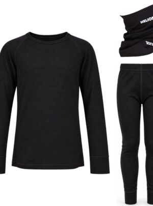 Helios Merino One, sæt + halsedisse, Junior, sort