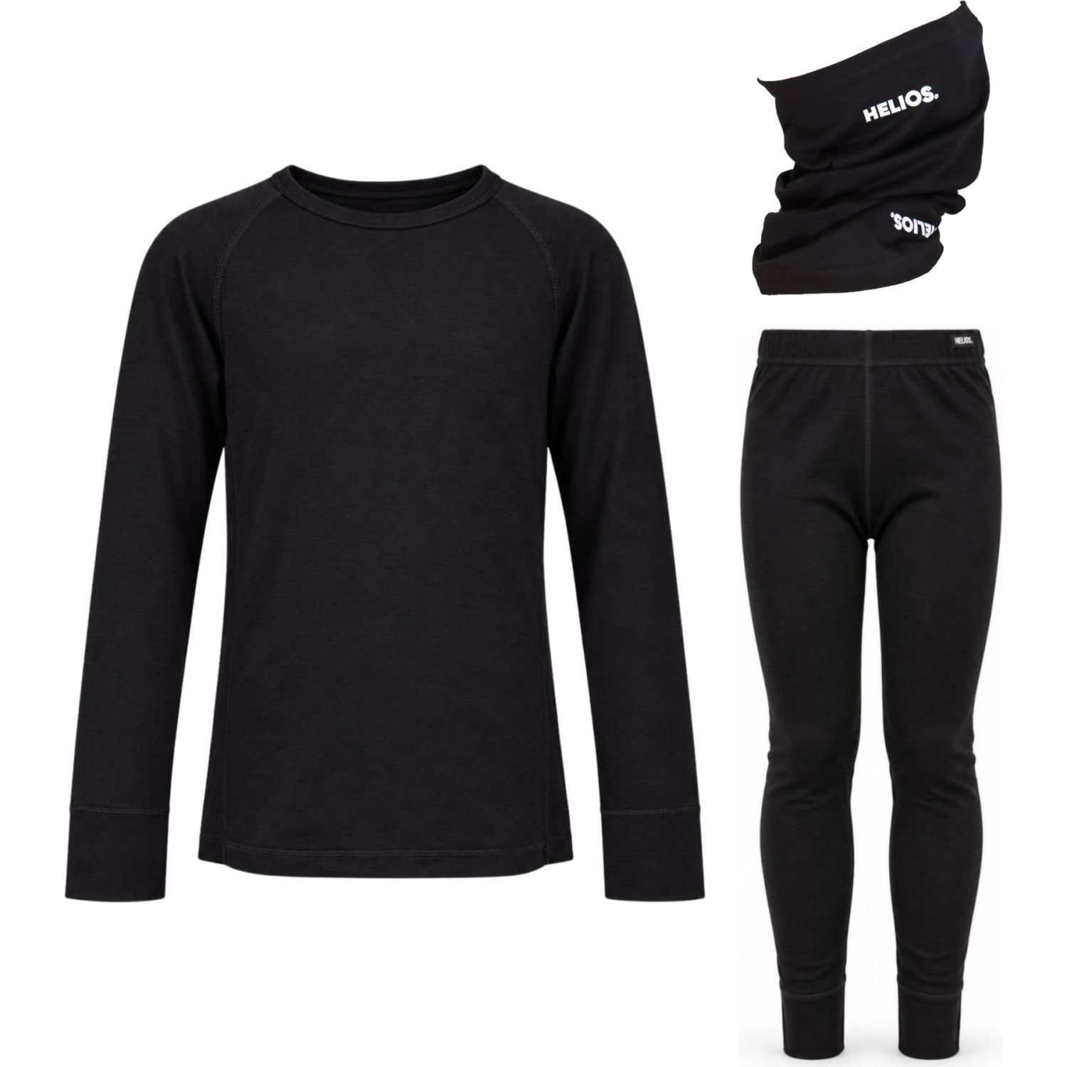 Helios Merino One, sæt + halsedisse, Junior, sort Helios Merino One, sæt + halsedisse, Junior, sort