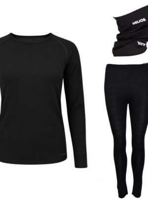 Helios Merino One, sæt + halsedisse, dame, sort
