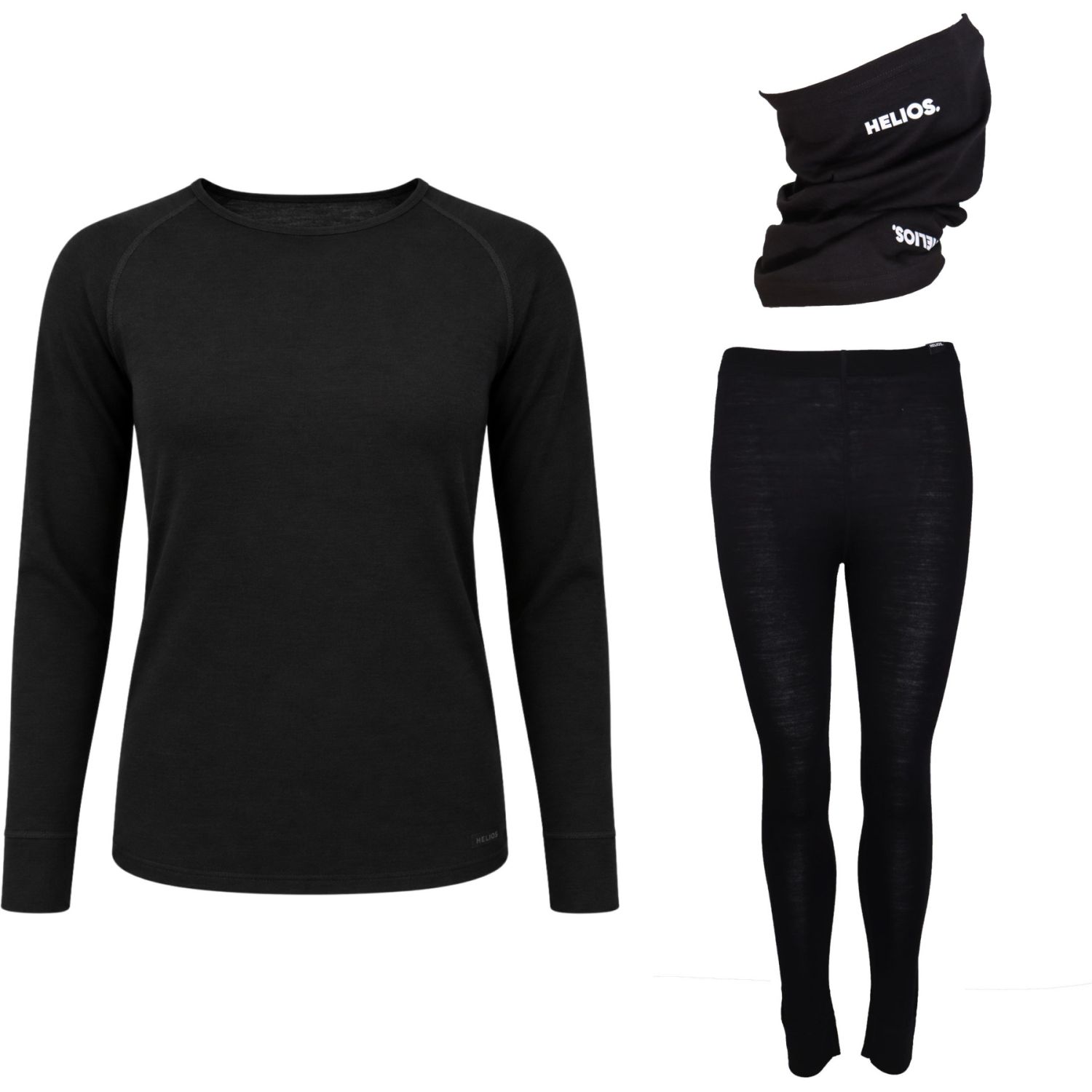 Helios Merino One, sæt + halsedisse, dame, sort Helios Merino One, sæt + halsedisse, dame, sort