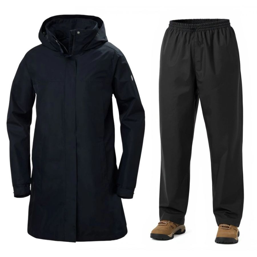 Helly Hansen Aden Long/HH Rain, regnsæt, dame, navy/sort Helly Hansen Aden Long/HH Rain, regnsæt, dame, navy/sort