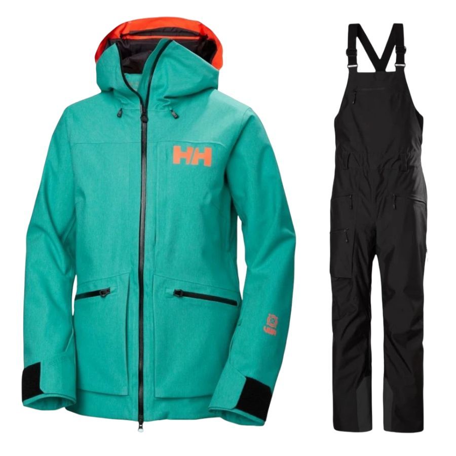 Helly Hansen Powderqueen 3.0/Bib 2.0, skisæt, dame, grøn/sort Helly Hansen Powderqueen 3.0/Bib 2.0, skisæt, dame, grøn/sort
